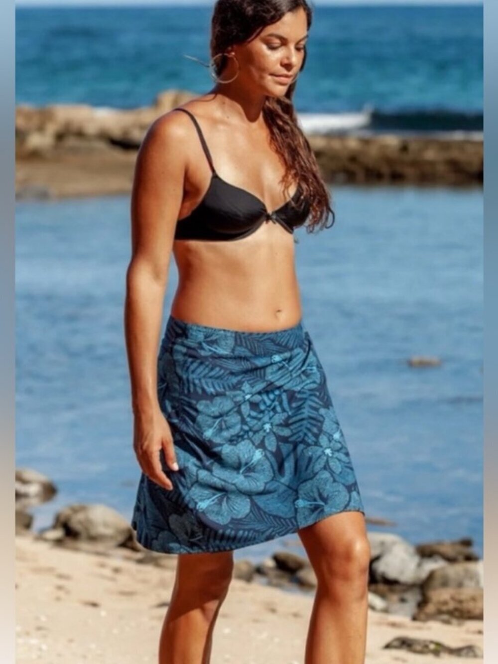 RipSkirt Hawaii Maui Moonlight Length 2 Blue Floral Wrap Skirt Size L